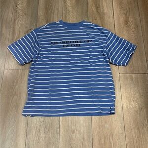 Vintage 90s Men’s Izod Blue White Striped Short Sleeve Shirt Size XL